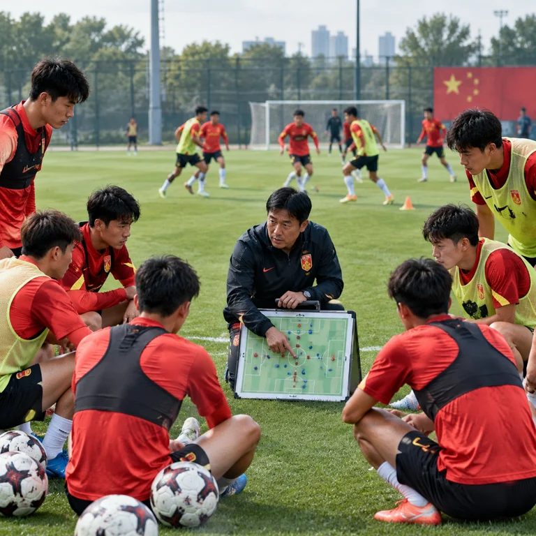 中国U23球员在训练场上进行战术演练，备战高强度小组赛